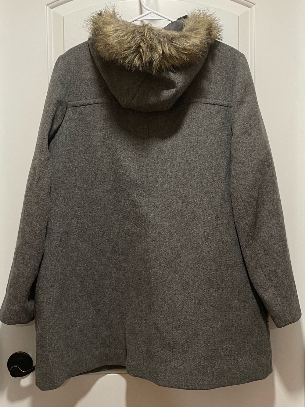 J. Crew Mercantile Gray Wool-Blend Faux Fur Hooded Pea Coat Womens Size 18 - Picture 7 of 14